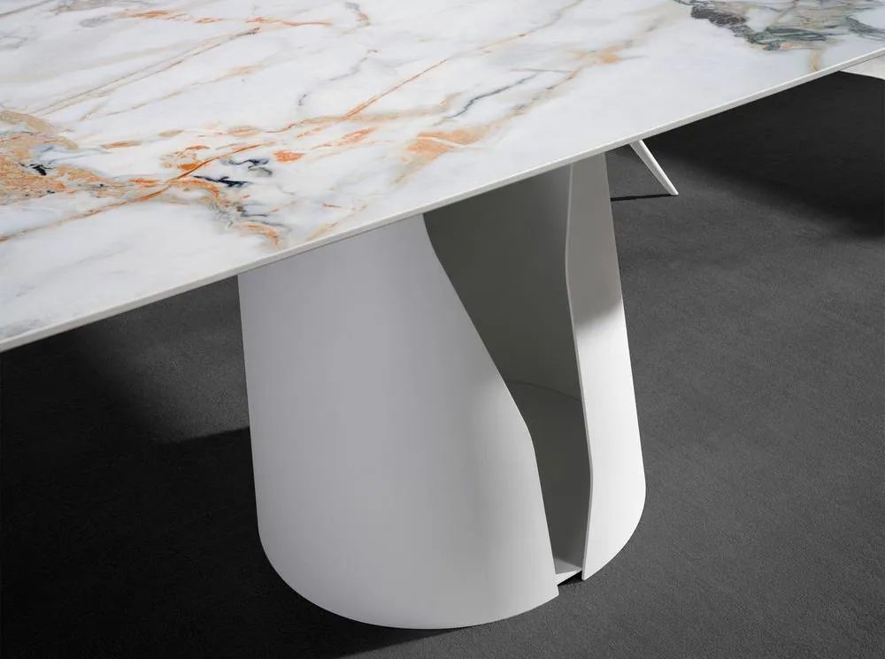 Angel Cerda Oval Porcelain Marble Dining Table, White Steel Legs 5