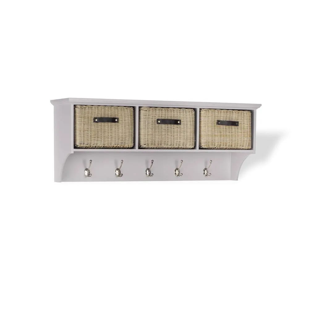 Statement Furniture Tetbury Large Coat Rack Hanging Shelf with 3 Brown Storage Baskets in Taupe 3