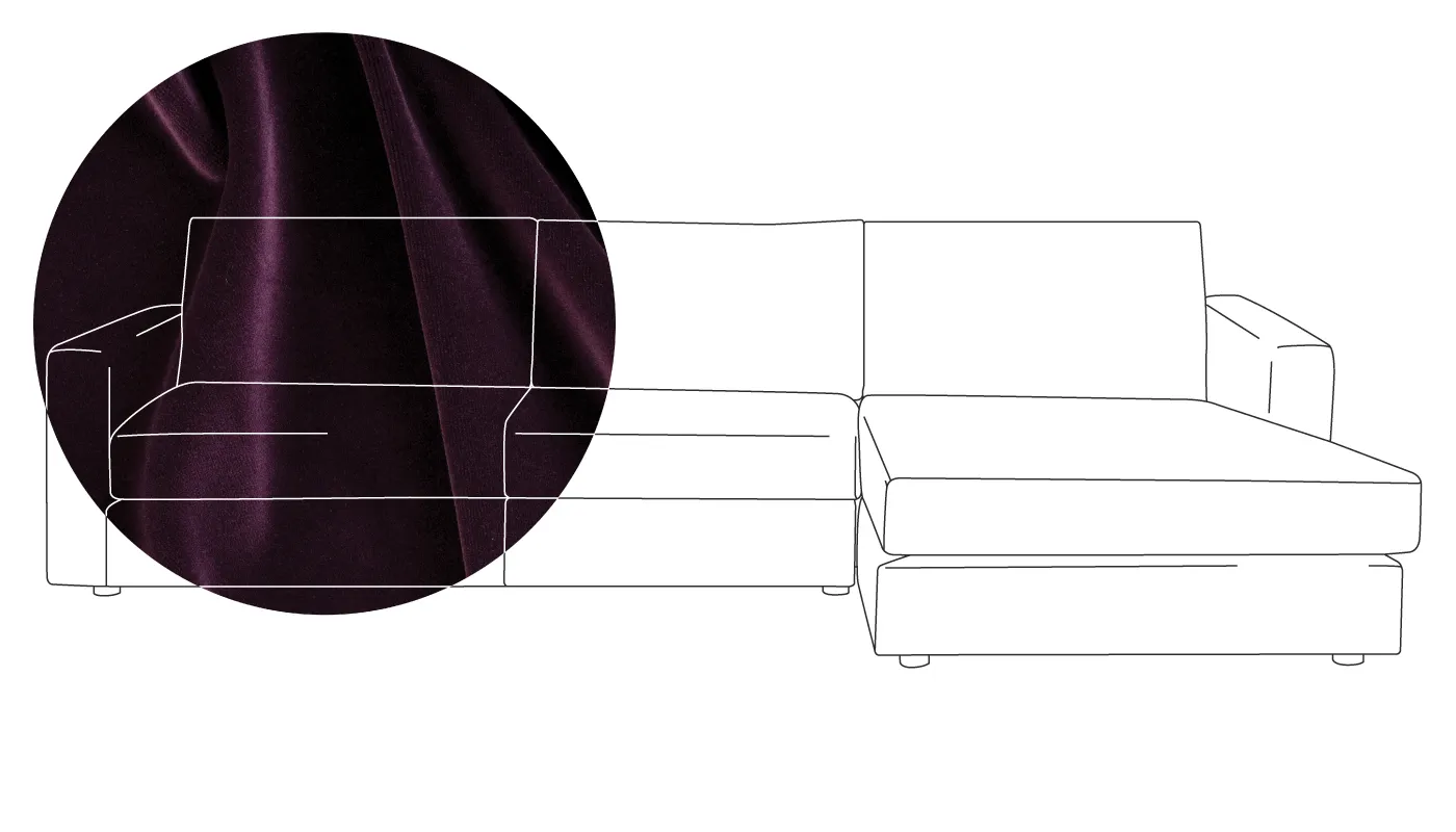 Heal's Nimbus 4 Seater Right Hand Corner Chaise Velvet Grape Black Feet