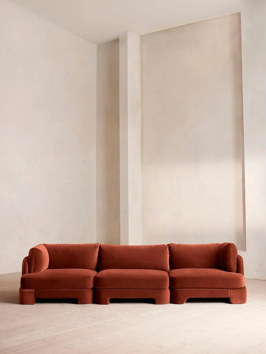 Odell Modular Sofa, Four Seater, Velvet, Rust