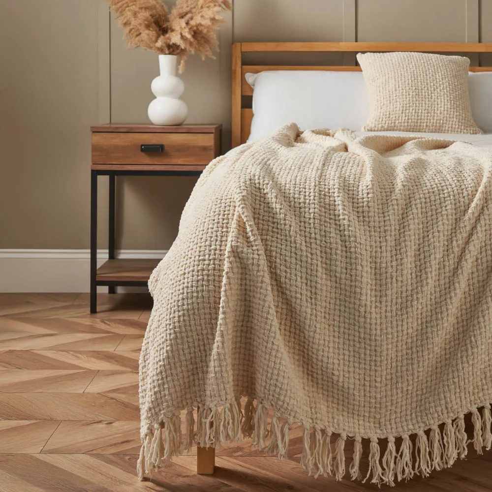 Cross Weave Throw, Cream
