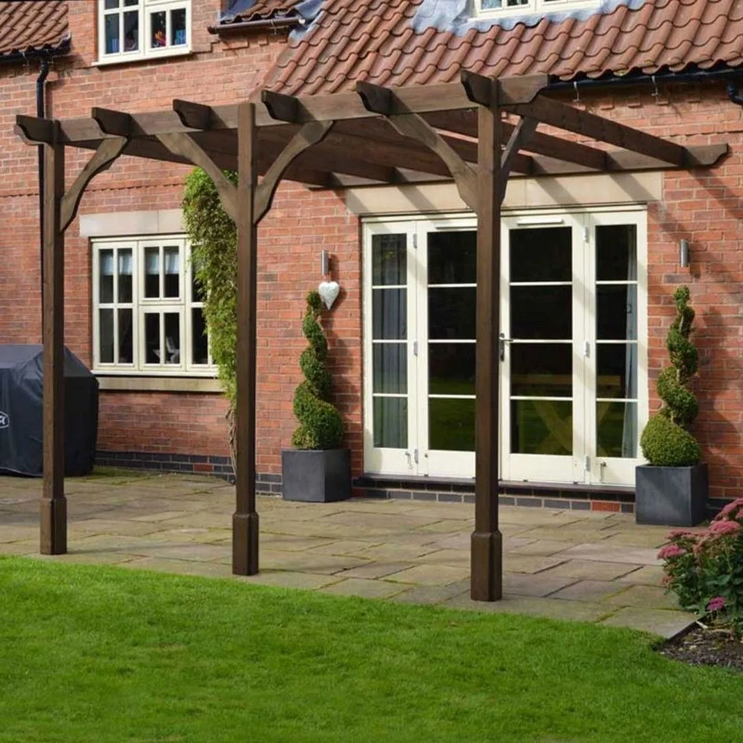 Rutland County Garden Furniture Ltd Wall Mounted Premium Pergola 3 Post, L480 x W480 cm, Rustic Brown 2
