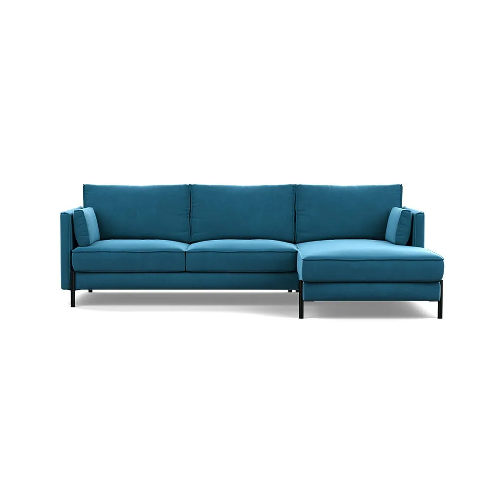 Heal's Tortona Right Hand Facing 4 Seater Corner Chaise Smart Velvet Ocean Black Feet 1