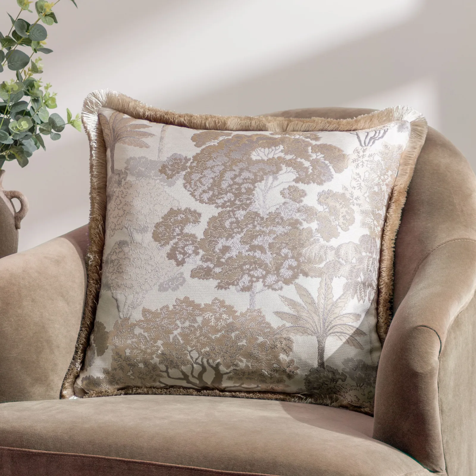 Wylder Nature Woodlands Tropical Jacquard Cushion in Natural