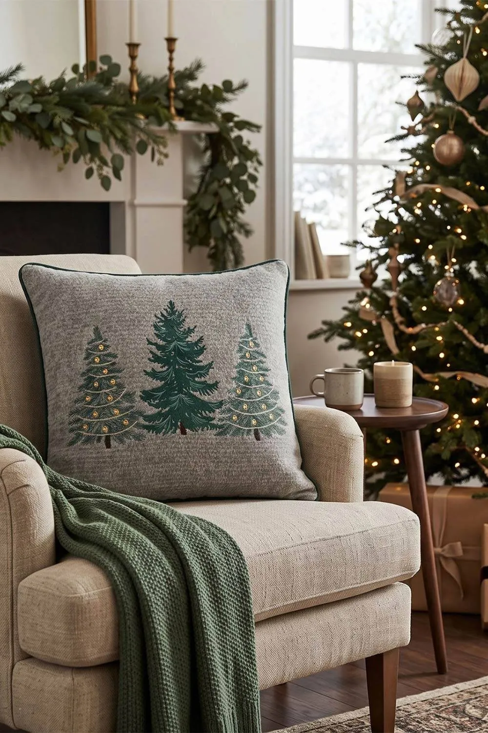 Homescapes Chenille Feel Christmas 3 Trees Throw Cushion - 45 x 45 cm in Grey 6