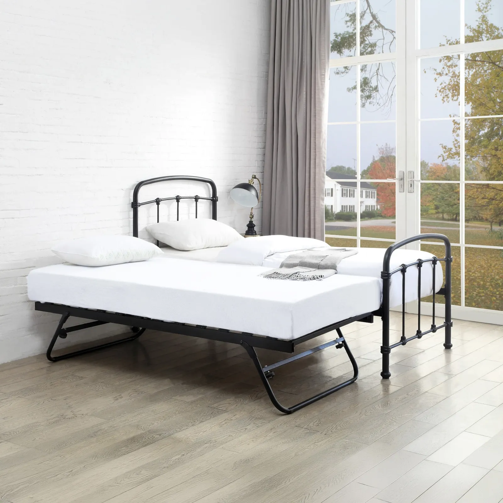 Mostyn - Single - Guest Bed with Underbed Trundle - Black - Metal - 3ft - Happy Beds 1
