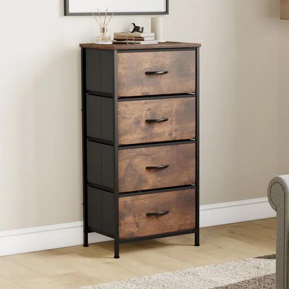 Return - Maye 4 Drawer Fabric Chest, Rustic Wood Effect