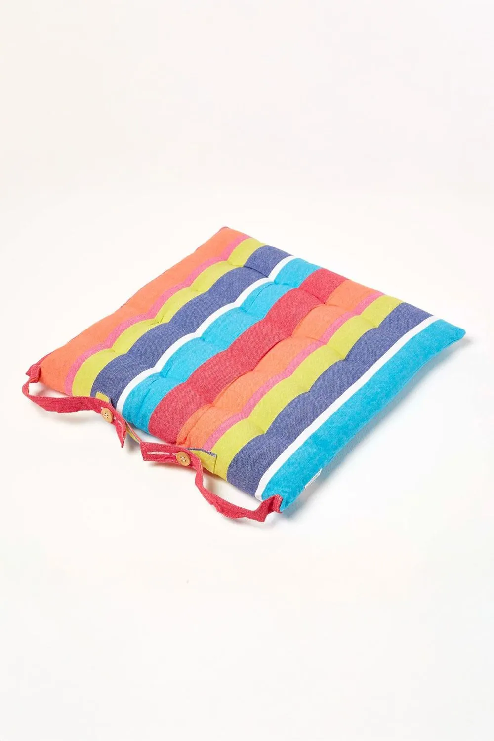 Homescapes 4 Pack Seat Pads Cotton Multi Striped Indoor Outdoor Garden Cushion, 40cm 3