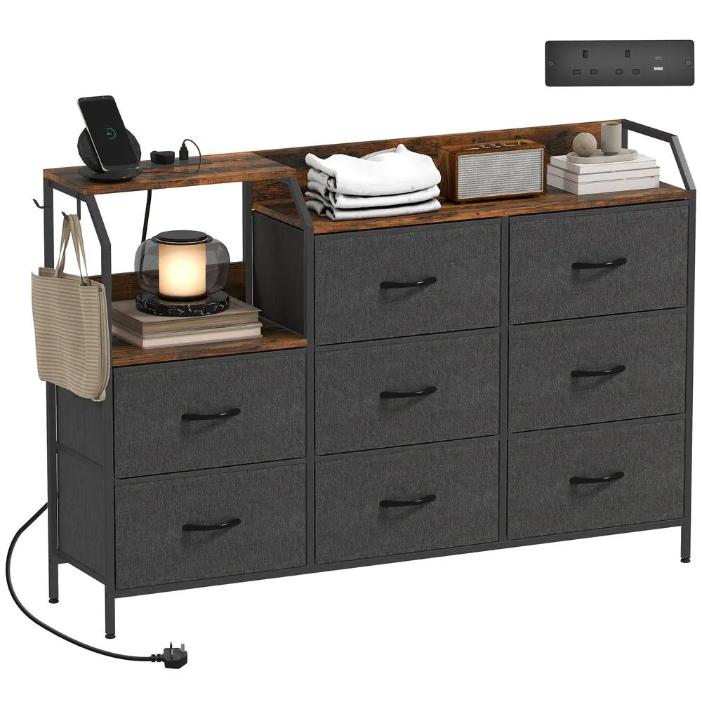 HOMCOM Fabric Chest of Drawers w/ Charging Station for Bedroom Rustic Brown 2