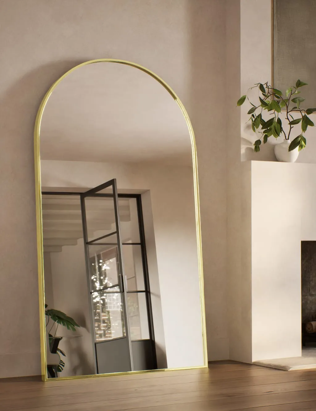 M&S Metal Arch Free Standing Mirror Antique Brass
