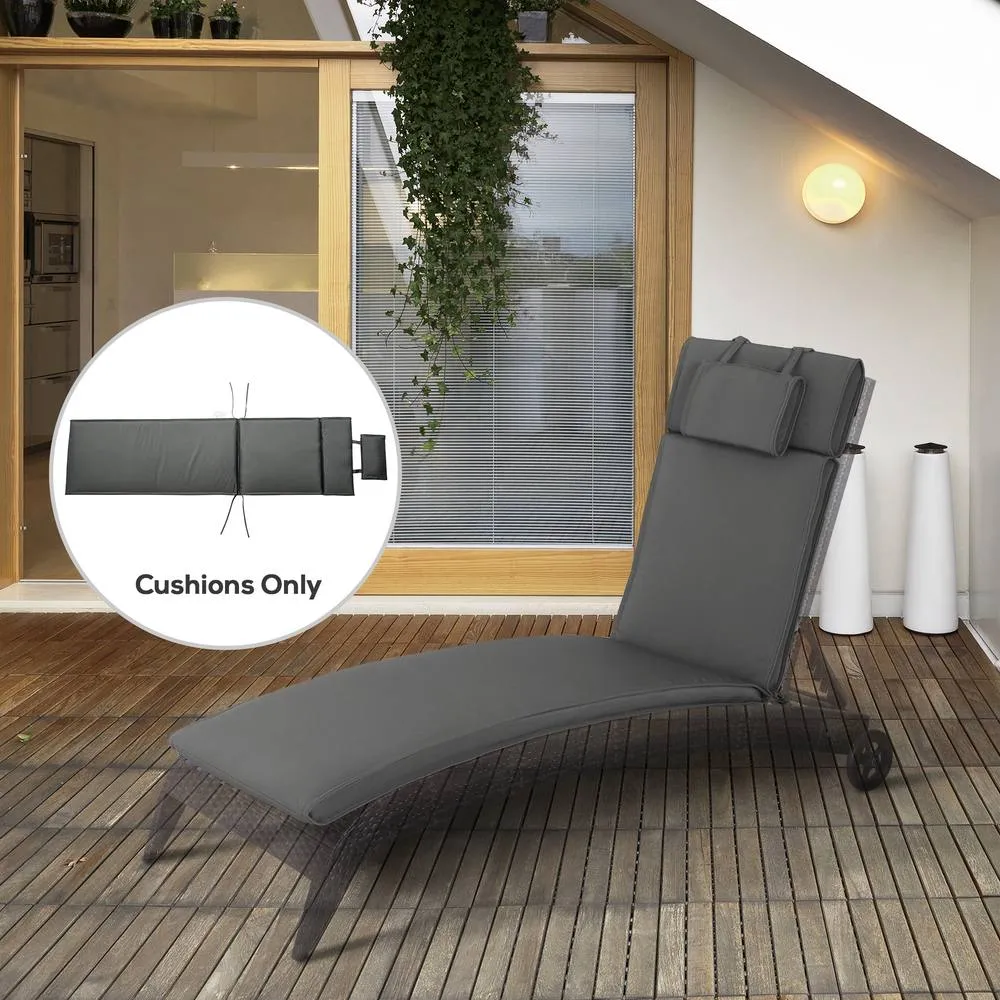 OUTSUNNY Garden Sun Lounger Chair Cushion ONLY Reclining Relaxer Indoor Outdoor in Grey 1