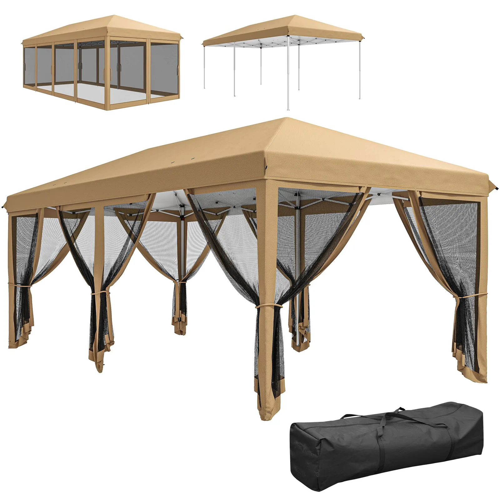 OUTSUNNY 6 x 3m Pop Up Party Tent Canopy with 6 Removable Sidewalls in Beige 2