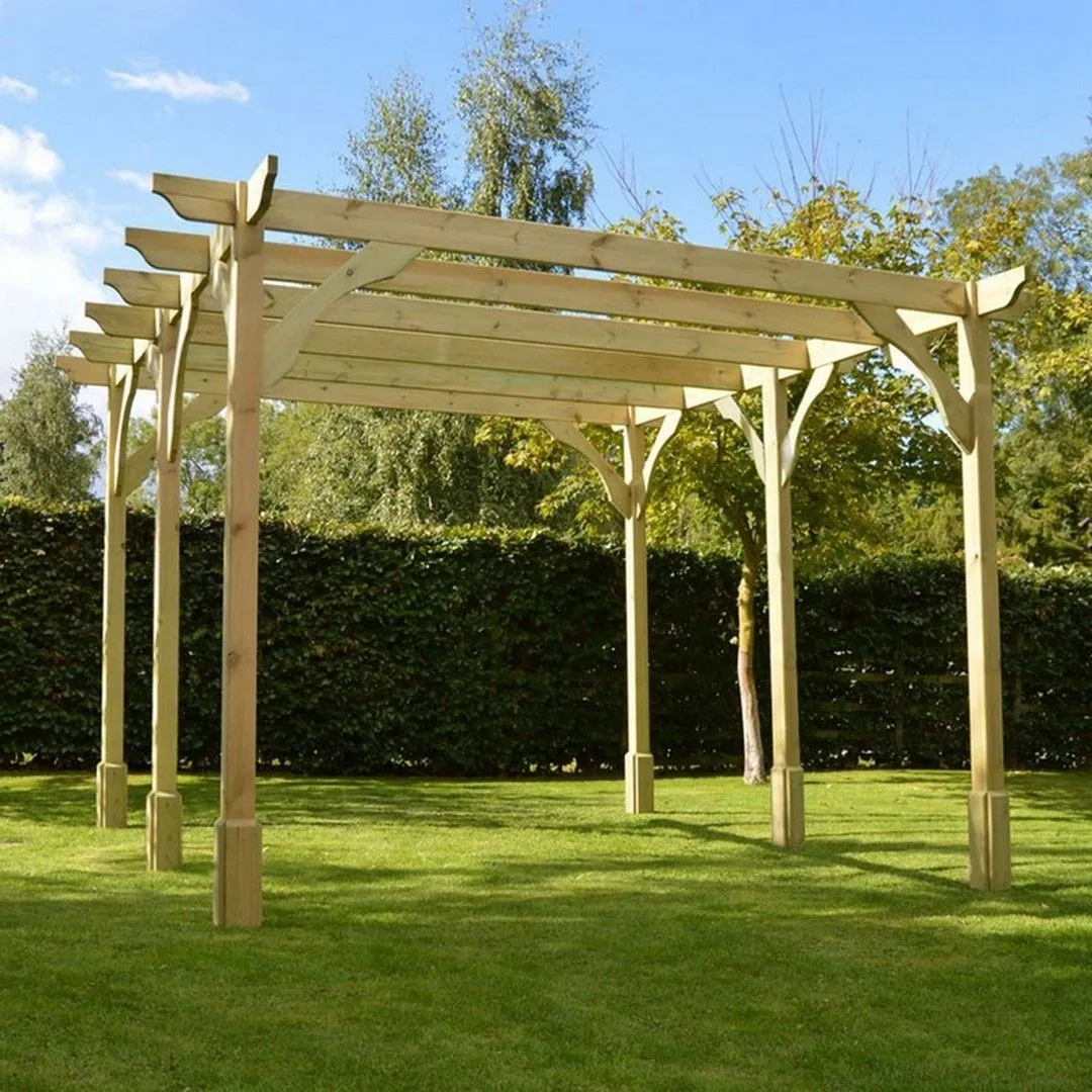 Rutland County Garden Furniture Ltd Premium Pergola 6 Posts - Wood - L300 x W420 x H270 cm - Rustic Brown in Light Green 2