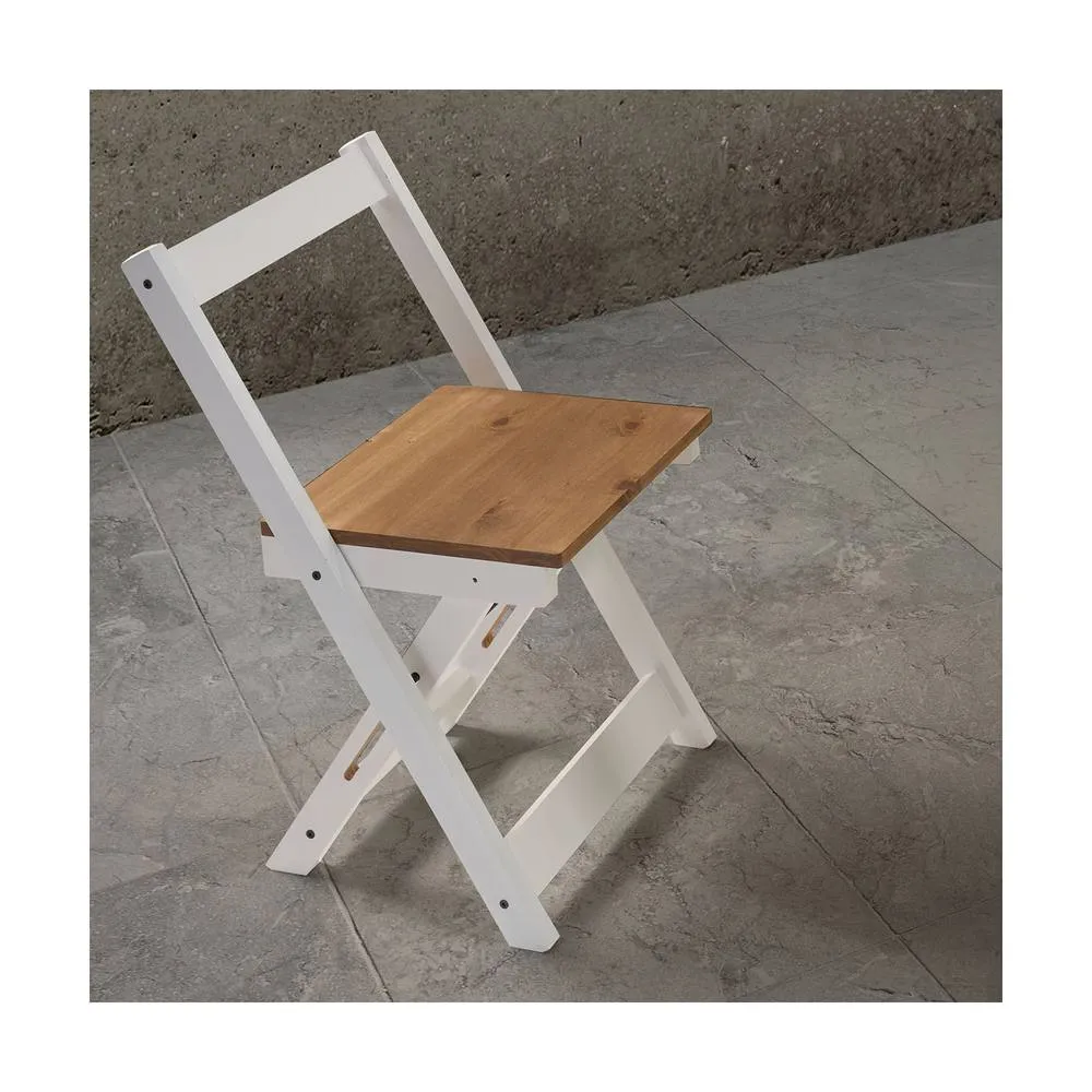 Seconique Santos Folding Chair (Box of 2) White/Distressed Waxed Pine in White