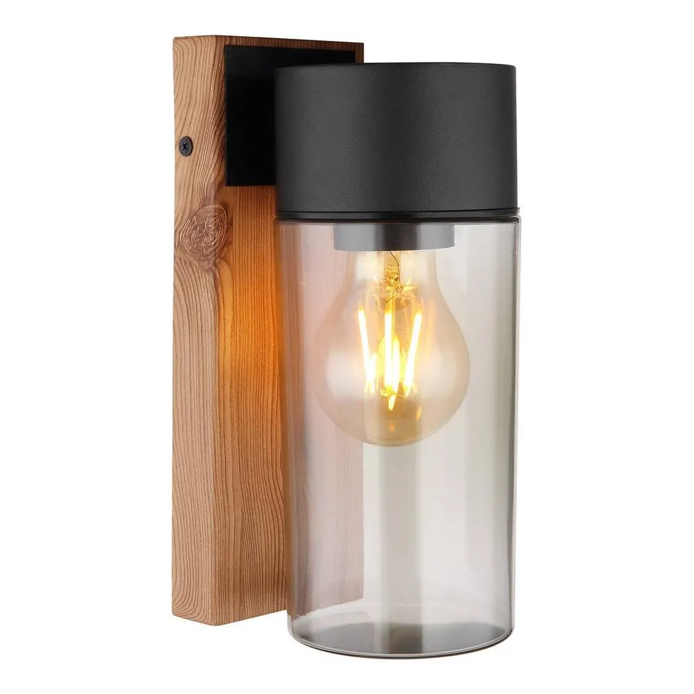 Netlighting Etsi Outdoor Wall Lantern Wood Look Dark IP44 Smoke Glass Shade 1x E27 in Brown