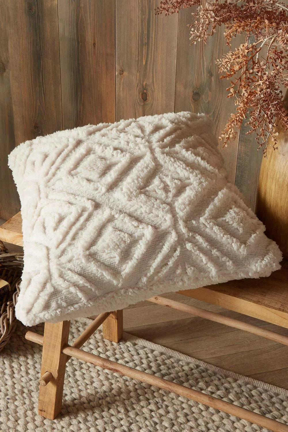 Fusion 'Geo Fleece' Fleece & Sherpa Filled Cushion in Natural 1