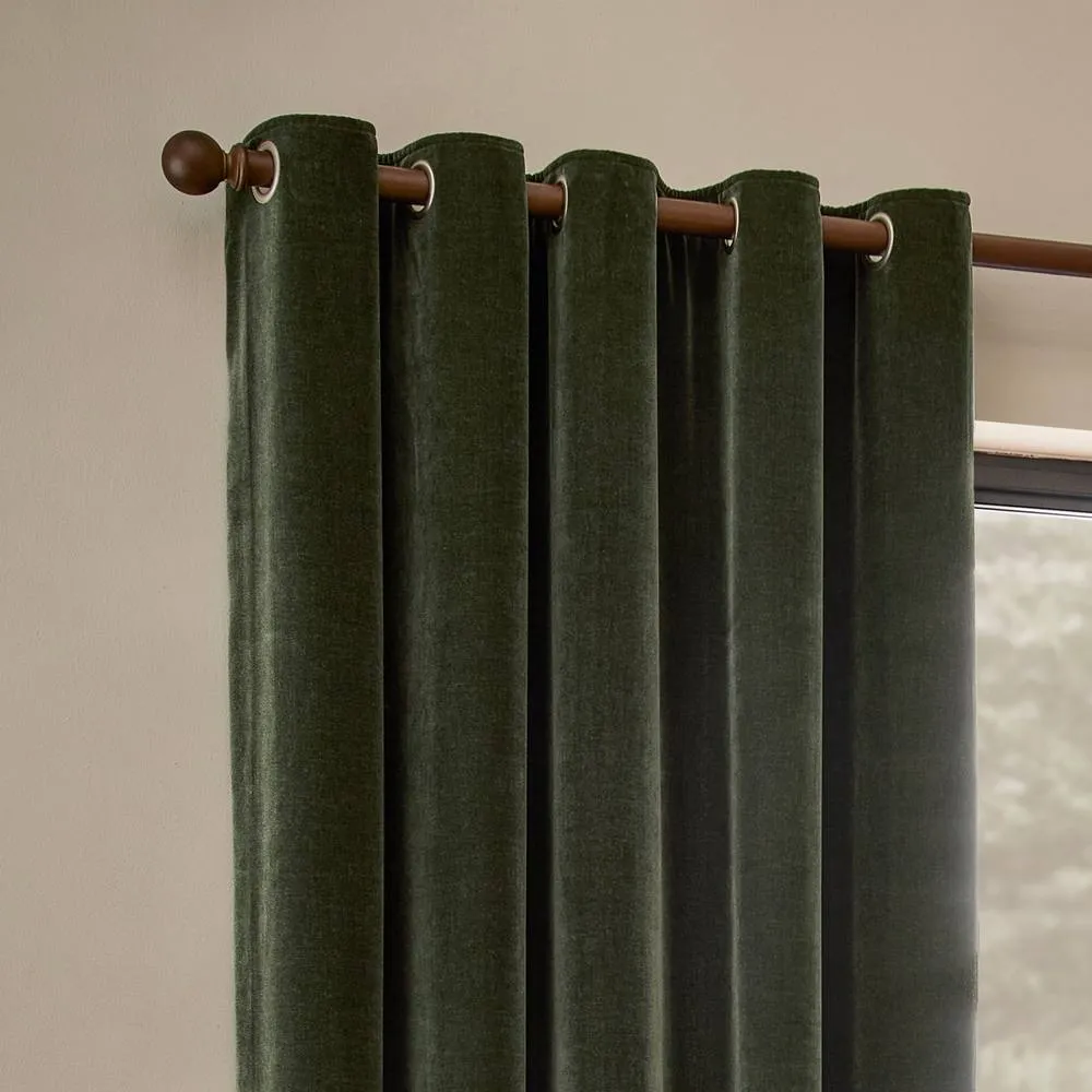 Yard Heavy Chenille Velvet Fully Lined Eyelet Curtain Pair in Bottle Green 3