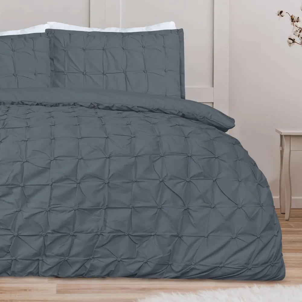 Smart Living Luxury Super Soft Stylish Rouched Pleat Duvet Cover with Pillowcases in Charcoal 3