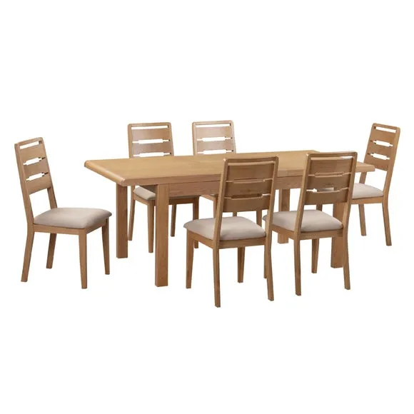 Curve 4-6 Seater Extendable Dining Table with 6 Chairs, Solid Oak 2