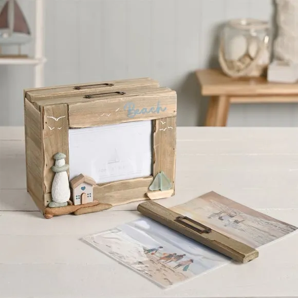 Love Life By The Sea Driftwood & Sea Glass Photo Box