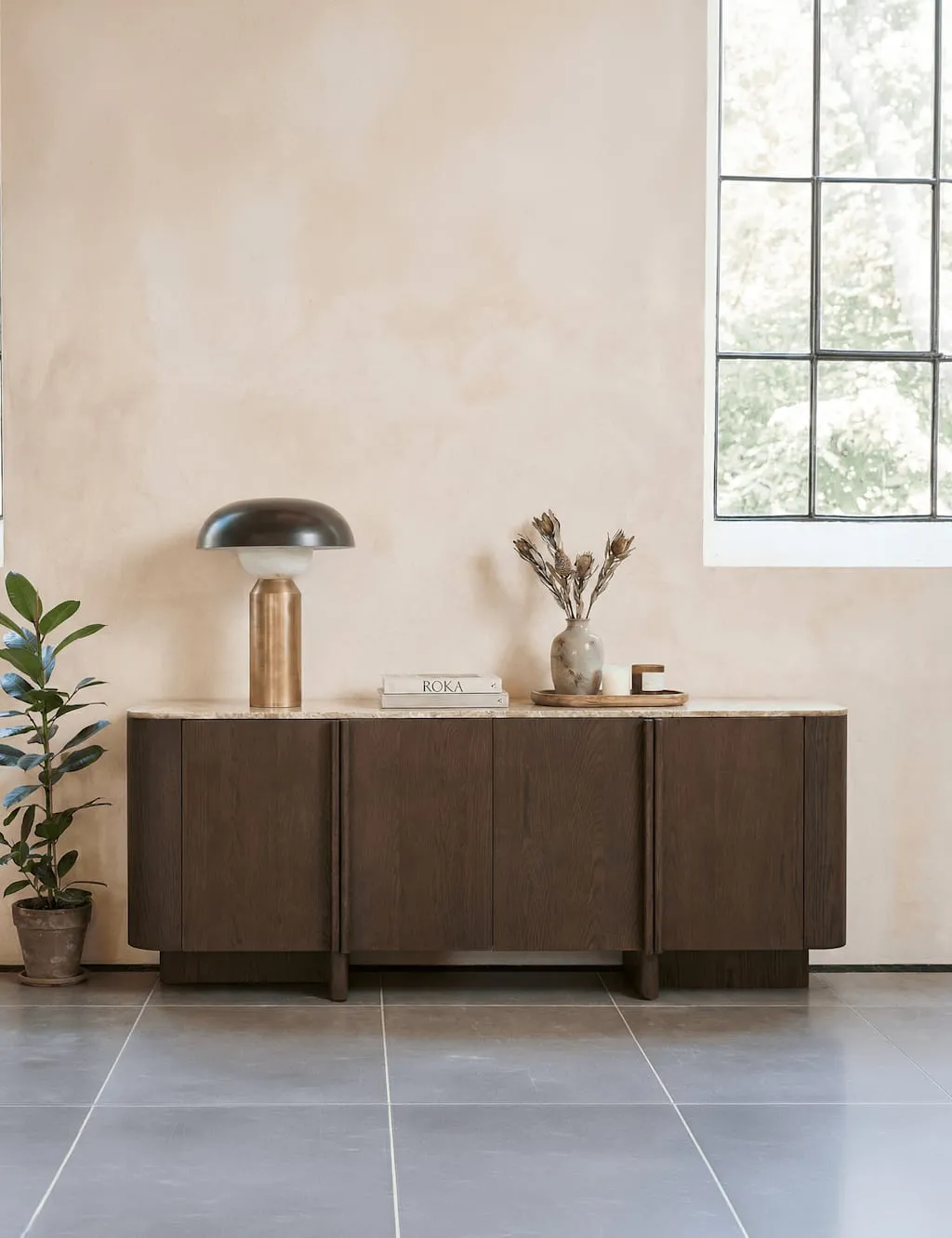 Royalcraft Roka Wood & Marble 4 Door Sideboard Brown