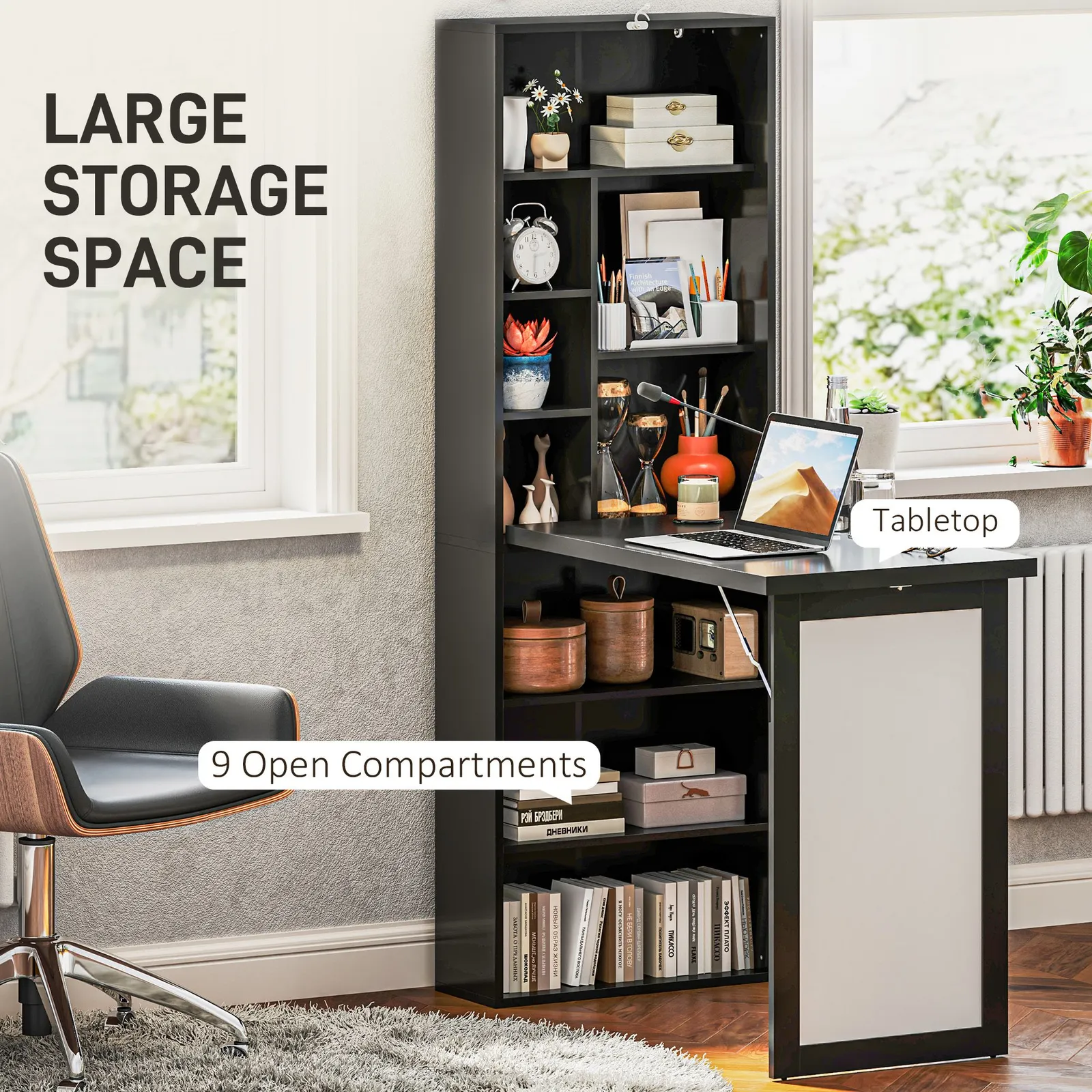 HOMCOM Convertible Desk with Whiteboard Multi-function Workstation in Black 5