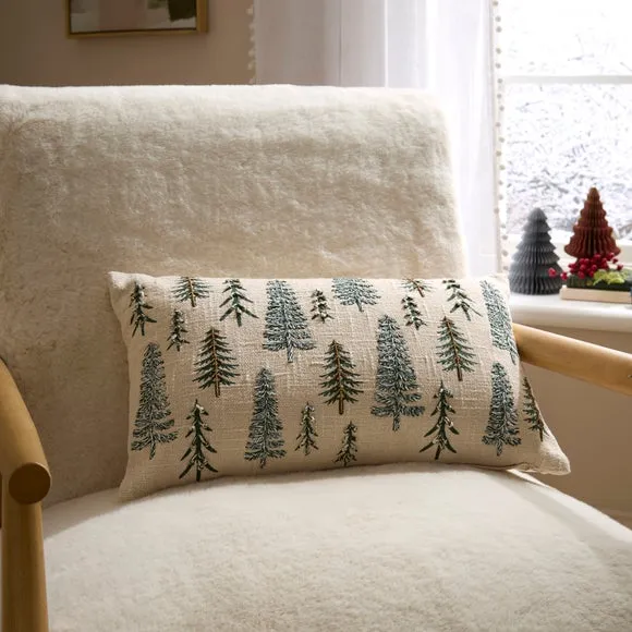 Trees Embroidered Rectangle Cushion