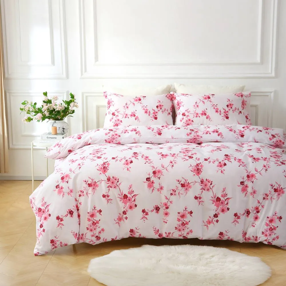 Portfolio Home Sakura Blossom Floral Duvet Cover Set With Pillow Case Bed Linen in Pink