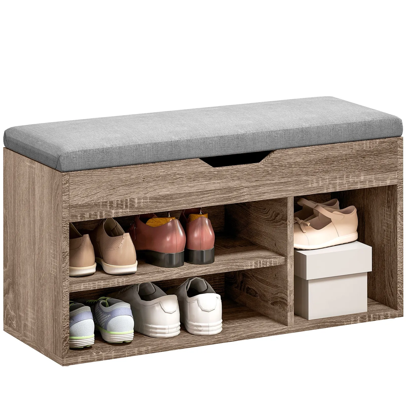 HOMCOM Sit-On Shoe Storage Unit w/ Hidden Compartment Handles in Grey 2