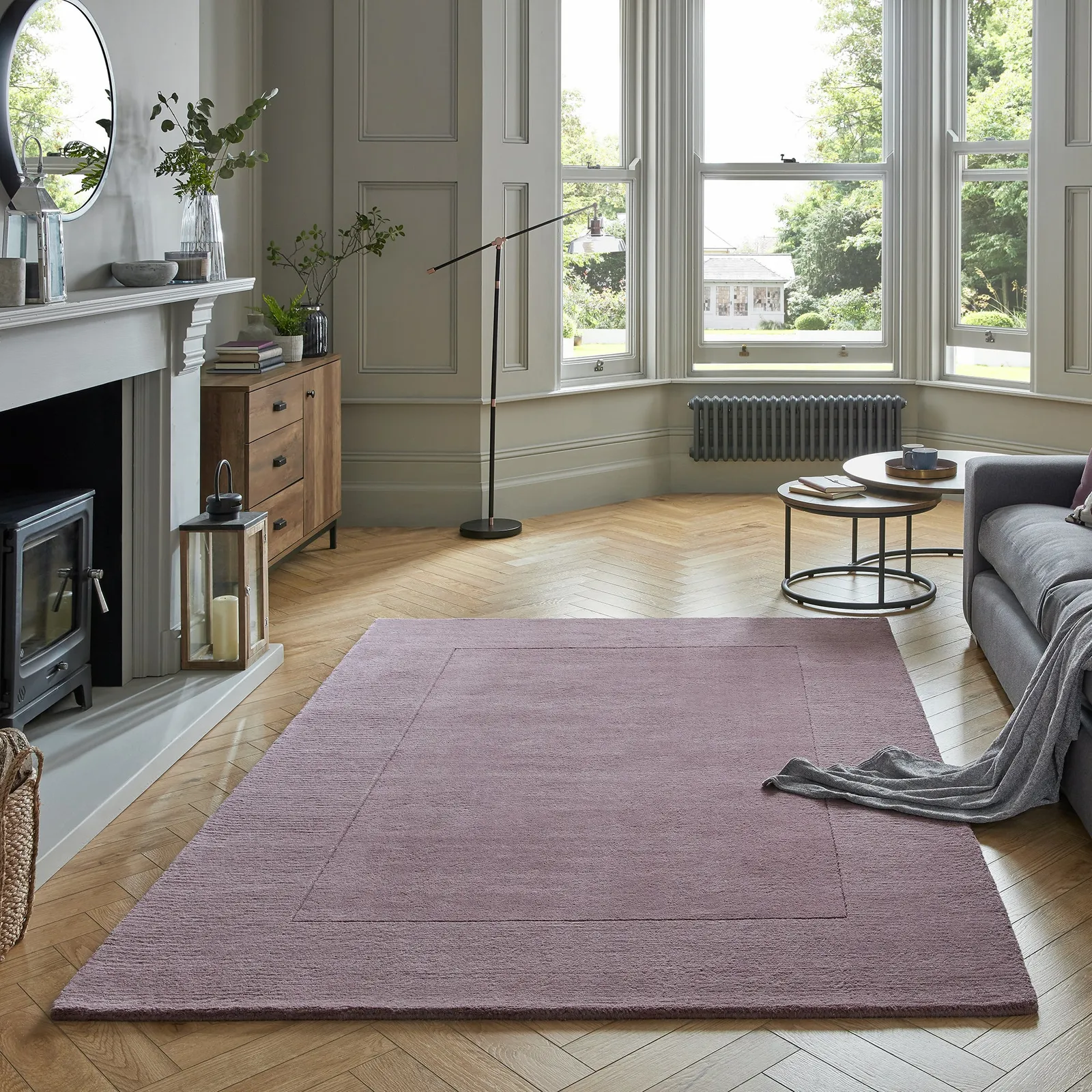 Boston Wool Border Rug Purple