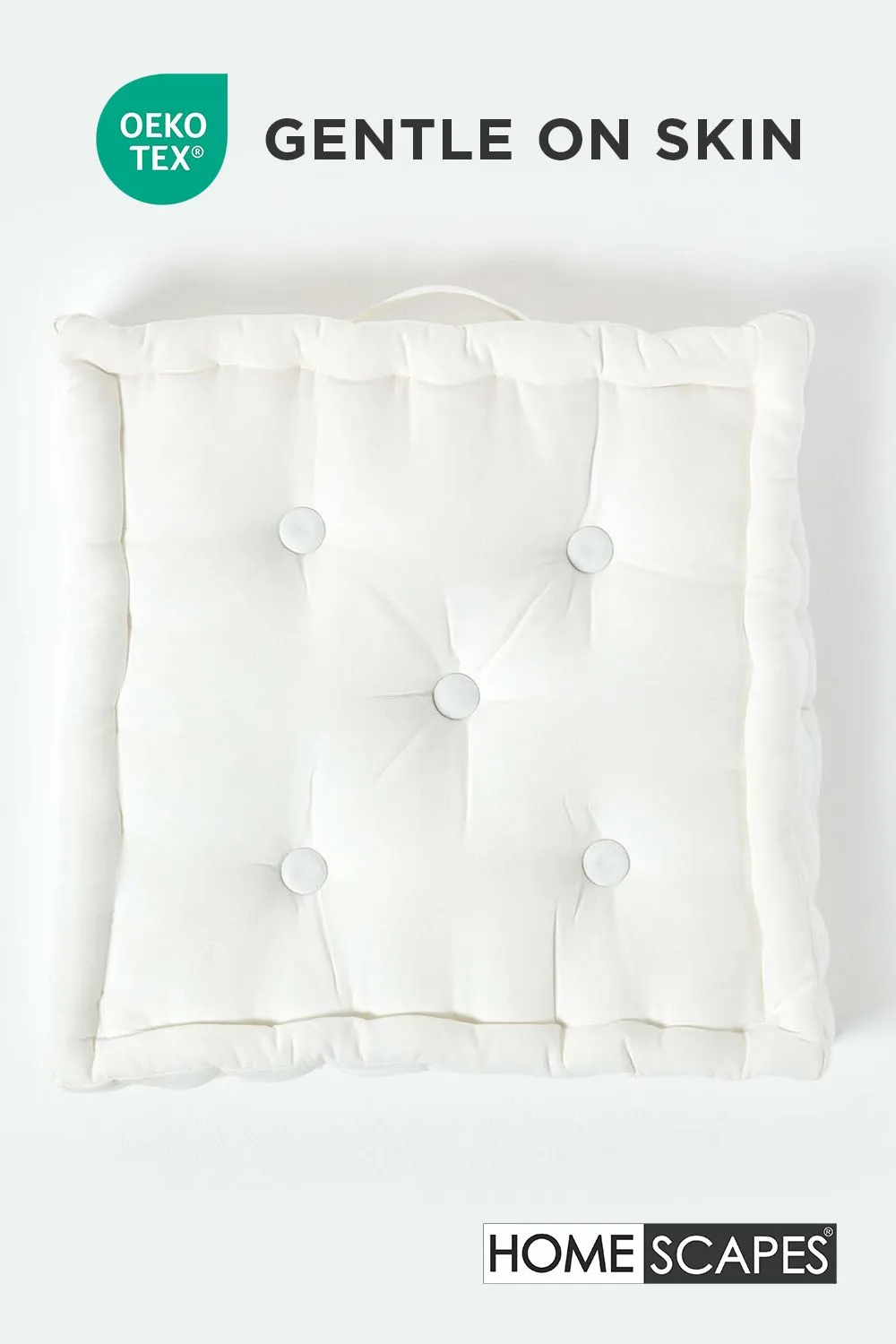 Homescapes Plain Cotton Floor Cushion in White 3