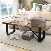 Costway Entryway Bench 152cm Long Hallway Bench Bedroom Wooden Shoe Rack Dining Bench in Natural 5