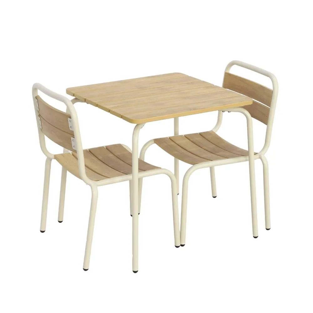 sweeek Children's garden table with steel & wood decor + 2 chairs in Beige 2