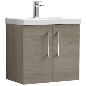Nuie Solace Oak Wall Hung 2 Door Vanity Unit & Basin - 579 x 610mm