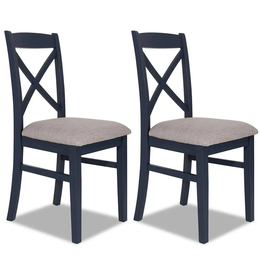 Statement Furniture Florence Crossback Upholstered Seat Chairs Set of 2 in Navy