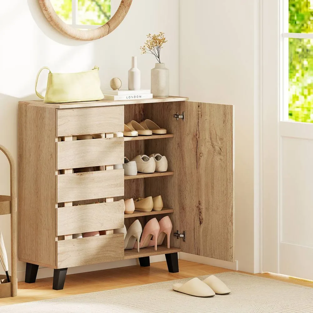 Costway 4-Tier Shoe Cabinet Wooden Shoe Storage Organizer w/Removable Shelves in Natural 5