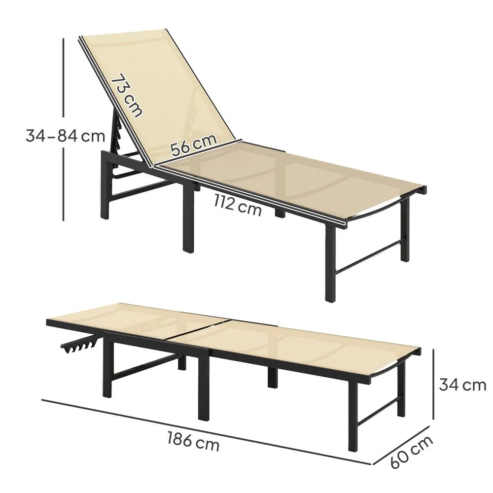 OUTSUNNY Sun Lounger, 5-Level Reclining Sunbed, Khaki 3