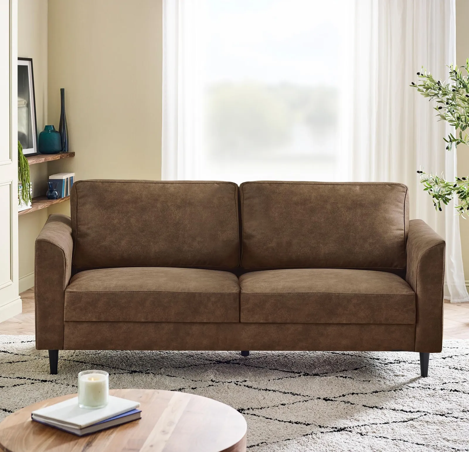 FurnitureboxUK Logan Brown Faux Leather 3 Seater Sofa 2