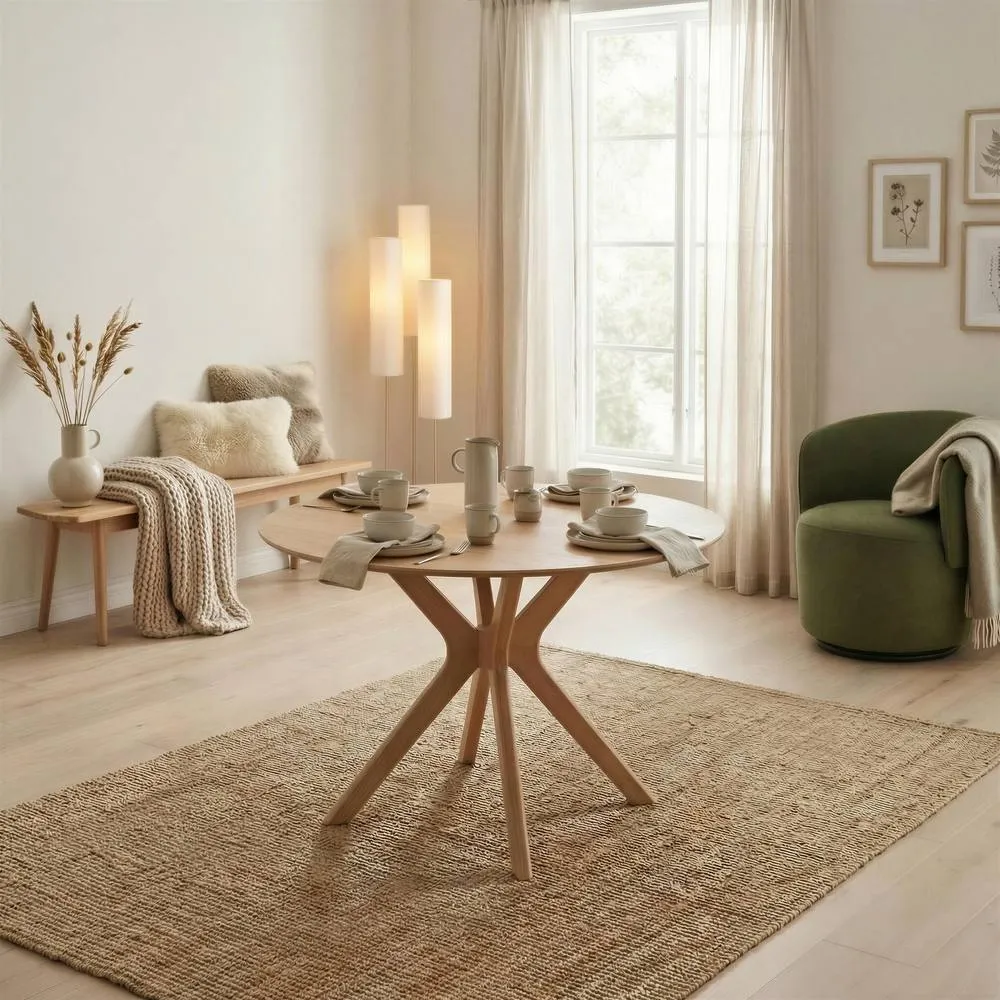 FurnitureboxUK Mette Round Oak Veneer Wood 4-6 Seater Dining Table in Light Brown