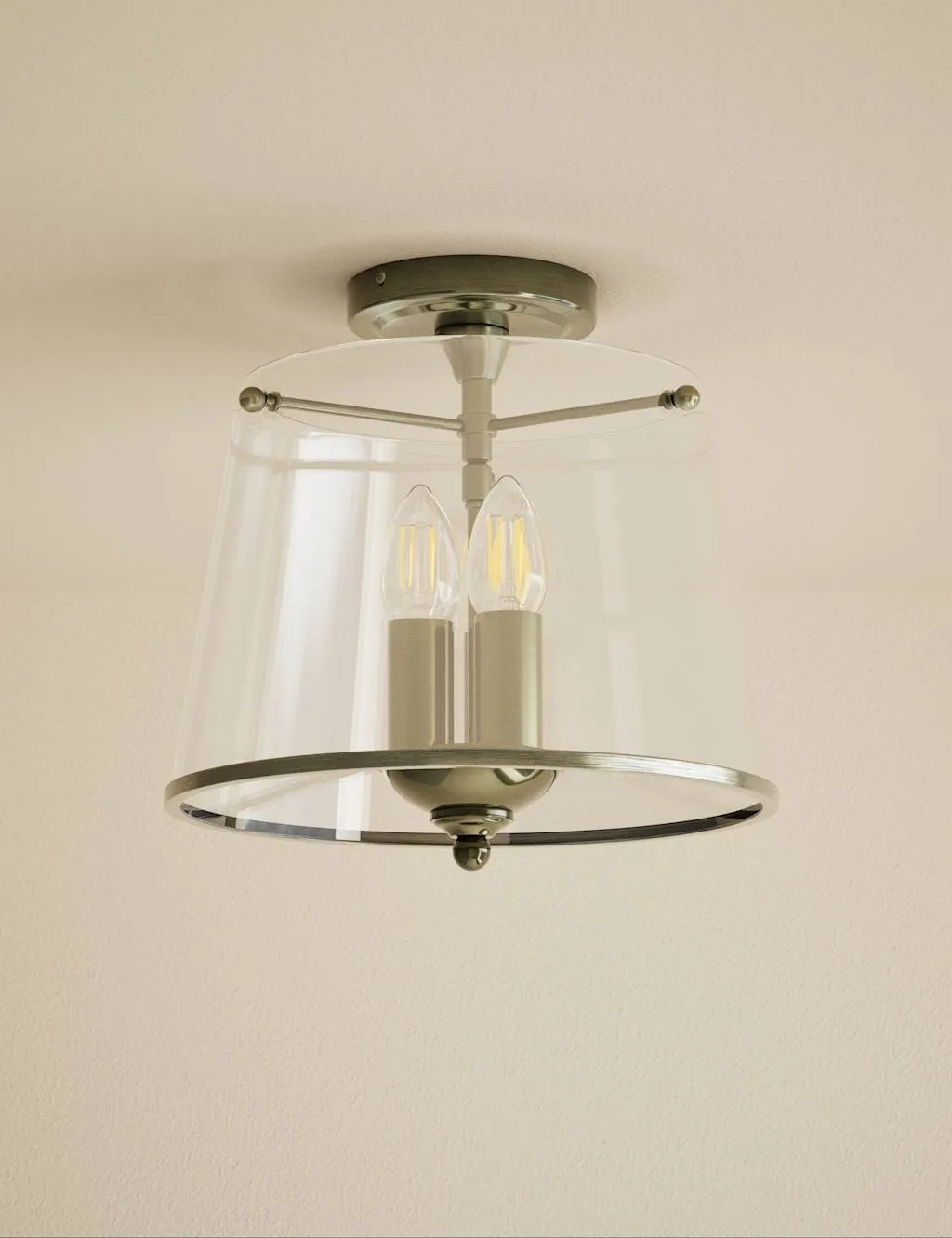 M&S Elisabeth Glass Flush Ceiling Light Antique Brass