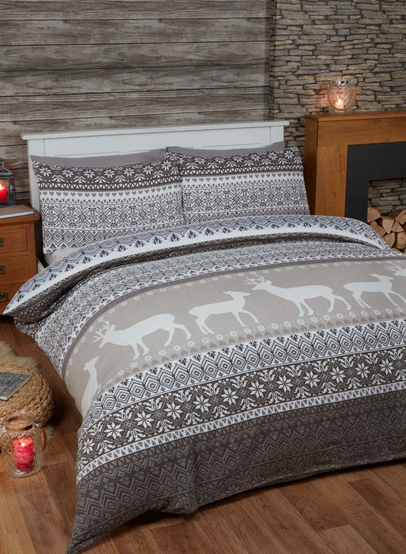 Rapport Home Fairisle Cotton Bed Cover Sheet Set with Pillowcase in Natural 1