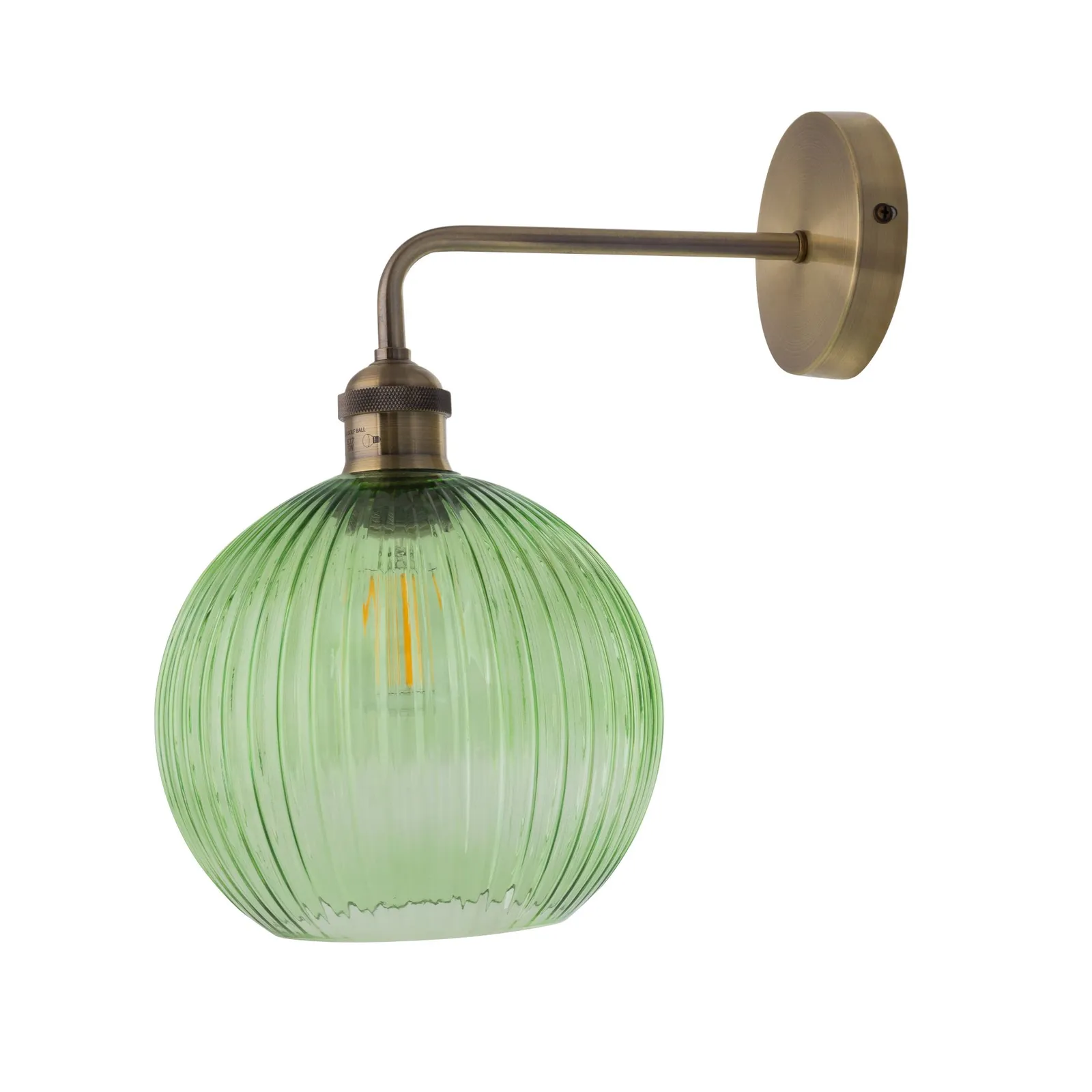 First Choice Lighting Set of 2 Isaac - Antique Brass Wall Lights with Green Ribbed Shades in Bronze 2