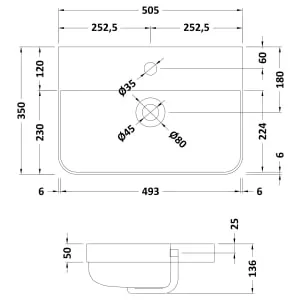 Malmo 1 Tap Hole Compact Basin - 500 x 350mm 2