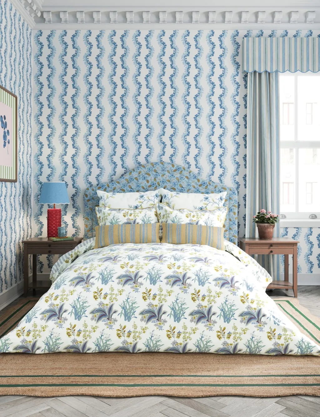 Sanderson Pure Cotton Sateen Enys Garden Bedding Set Indigo