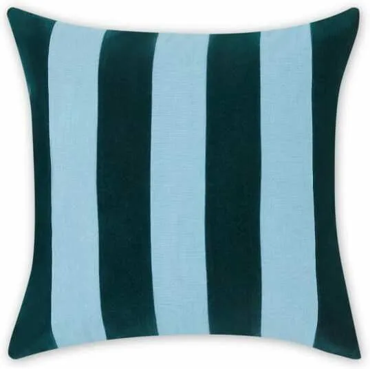 Bowker Stripe Velvet Cushion, 50 x 50cm, Storm Green & Zen Blue
