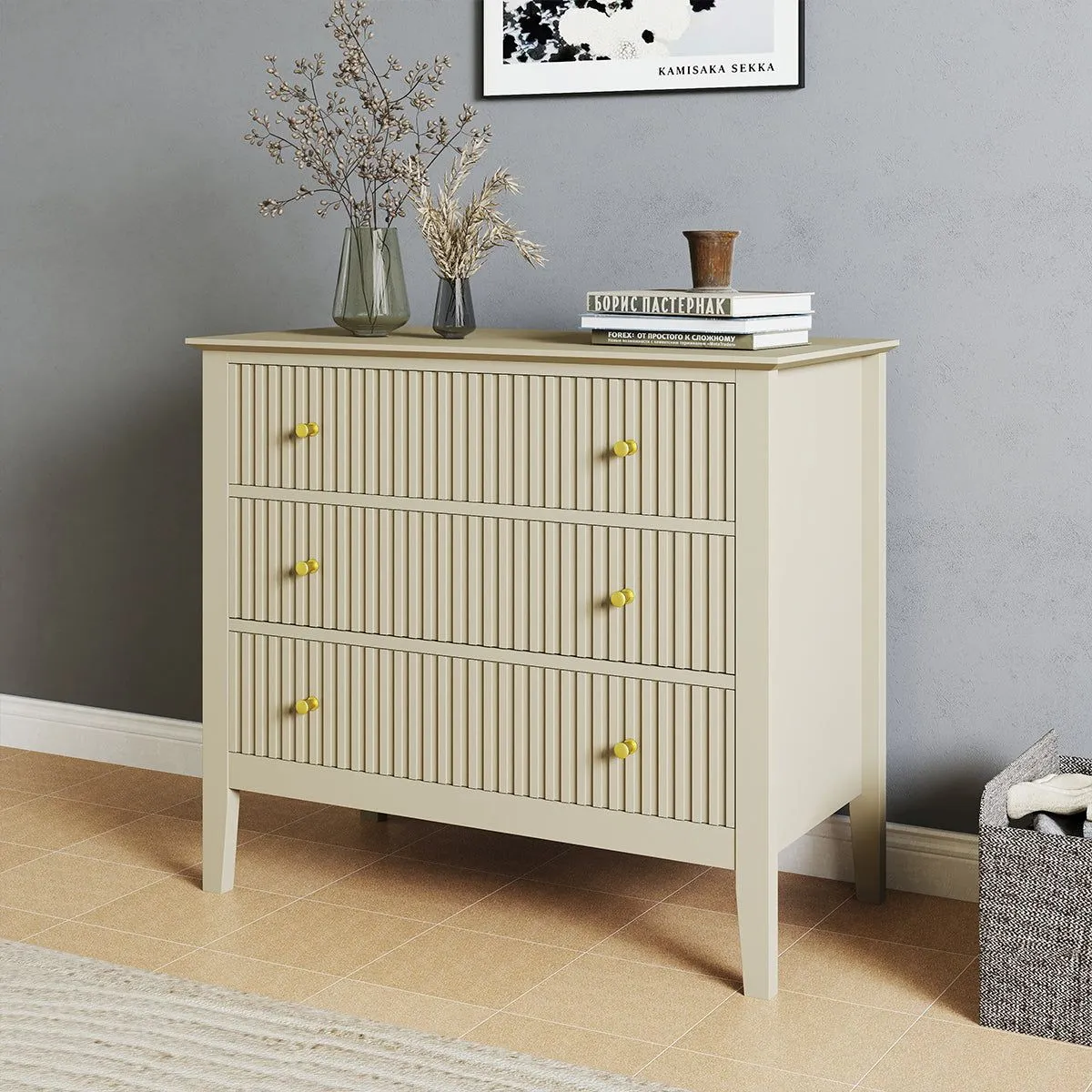 Melody Maison 3 Drawer Chest Of Drawers - Hales Taupe Range in Beige 6