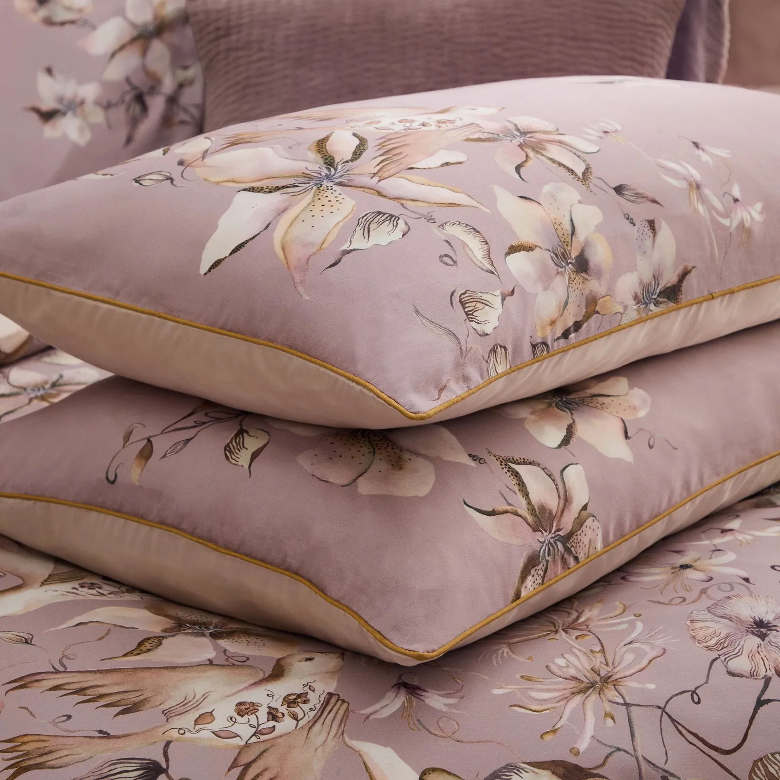 Voyage Maison Floella Printed Piped 100% Cotton Pillowcases in Purple