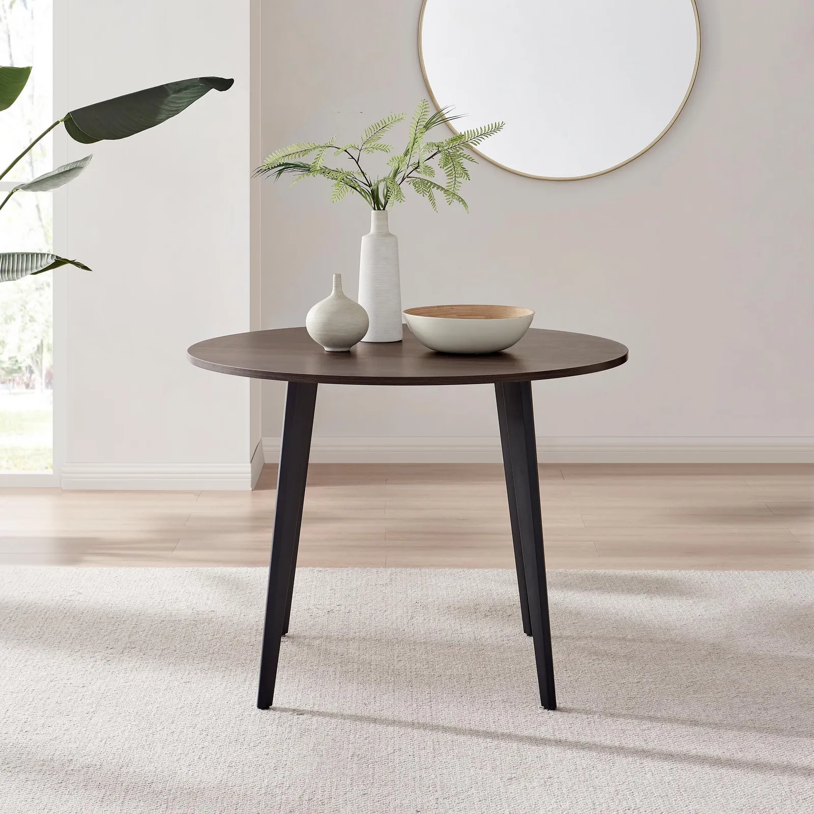 FurnitureboxUK Koko 4-Seater Round Melamine Scratch Resistant Dining Table With Black Legs in Walnut 2