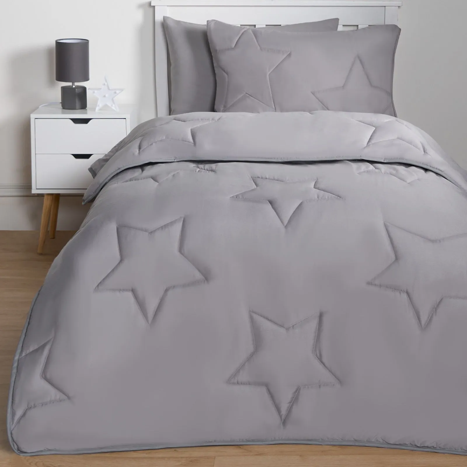 OHS Coverless Duvet 7.5 TOG Pillowcase Quilt Star Bedding Set, Grey in Light Grey