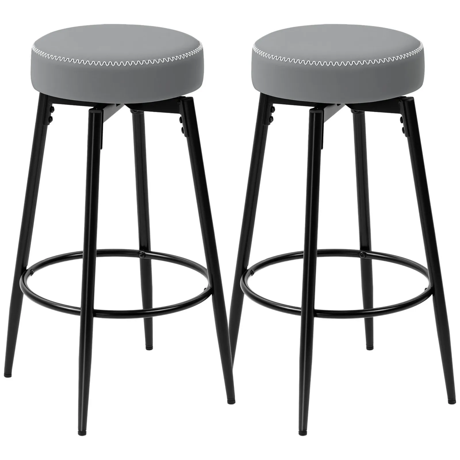 HOMCOM 360 Degree Swivel Bar Stools Set of 2, PU Leather Barstools with Footrest in Grey 2